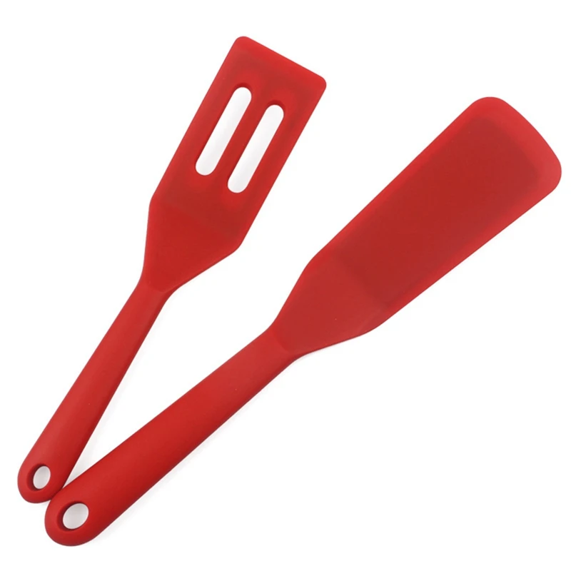 2 PCS Favorite Spatula Slotted One Size Fits All Red Silicone Shovel Set