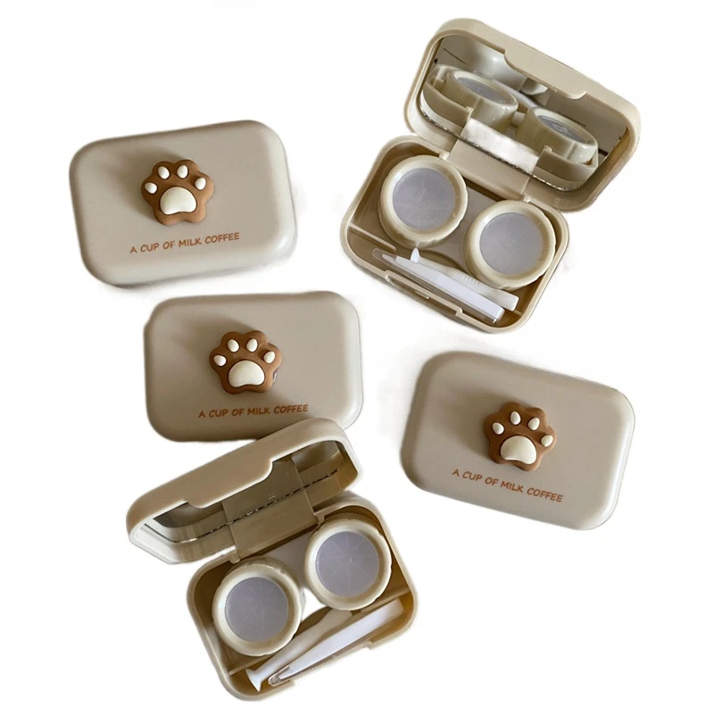 

Kawaii Cat Claw Decorations Contact Lens Case Portable Mini Eye Contacts Holder Storage Container Contact Lenses Box with Mirror