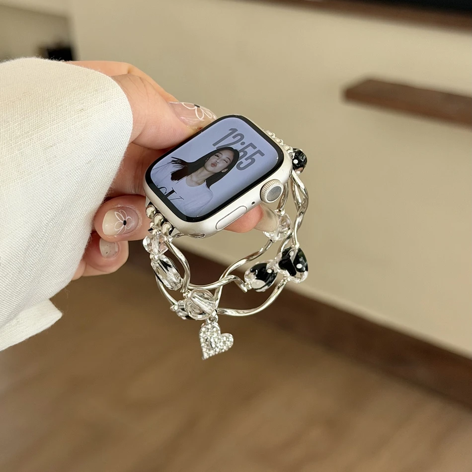 Фото Ремешок для Apple Watch с подвеской в виде горошек и бусинами, для моделей 11, 10, 9, 8, 7, 6, 5, SE, 4, Ultra, 3, Iwatch, 38, 40, 41, 42, 44, 45, 46, 49 мм, браслет №2