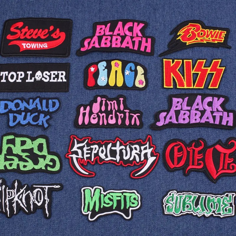 Iron on Rock Music Band Patches on Clothes Metal Band Letters Embroidery Patches for Clothing Stickers Punk Hippie Patch Badges
