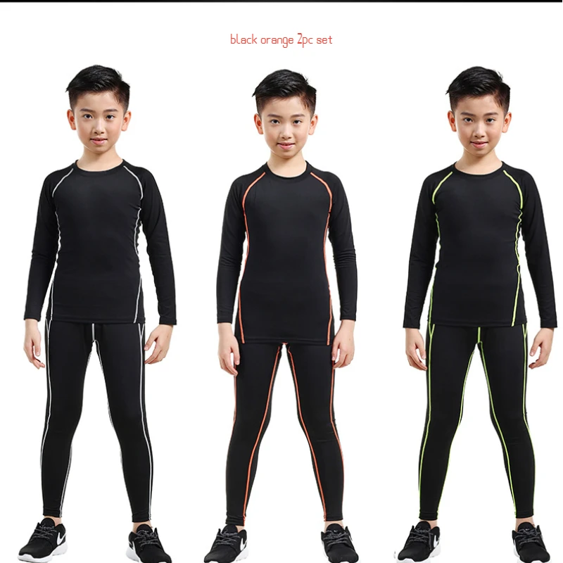 

Kid's Tights Training Suit Solid Color Black Grey Speed Dry Clothing Boy Autumn Winter Suit Sports Exercise Cycling Riding kit