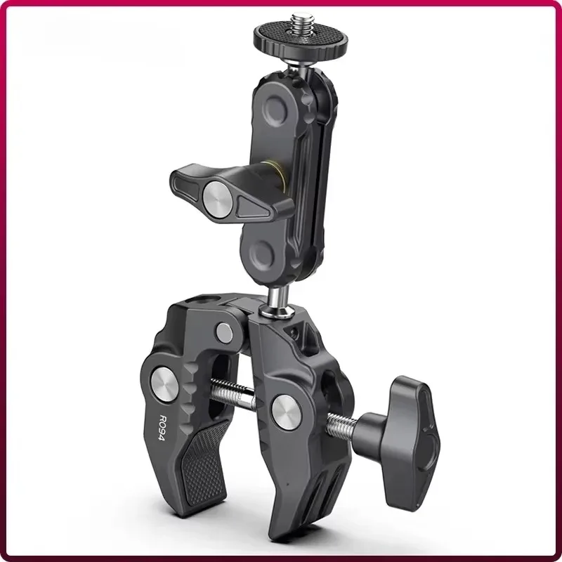 Фото U-lanzi R094 Металлический суперзажим с двойной шаровой головкой Magic Arm Clamp с отверстием 1/4 дюйма 3/8 дюйма для крепления микрофона с подсветкой монитора камеры DSLR №1