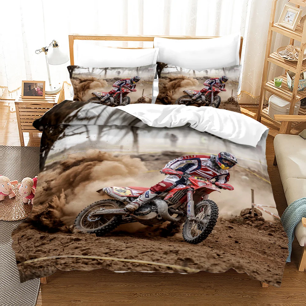 

Dirt Bike Duvet Cover Set Motocross Rider Comforter Cover Motorcycle Extreme Sport Game Polyester Bedding Set for Kid Boys Teens