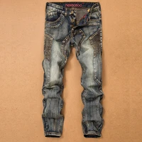 mens jeans splicing jean denim trousers button straight casual designer jeans men multi pocket long pants high quality clothes