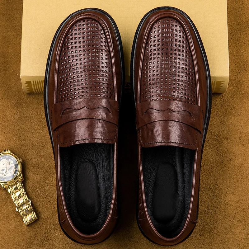 

Mens Shoes Casual Luxury Summer Men Loafers Genuine Leather Light Breathable Slip on Boat Shoes Weight Shoes High Quality
