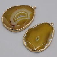 wholesale4pcs natural stone yellow agate gilt edge irregular pendant craft making diy necklace earring charm jewelry gift party