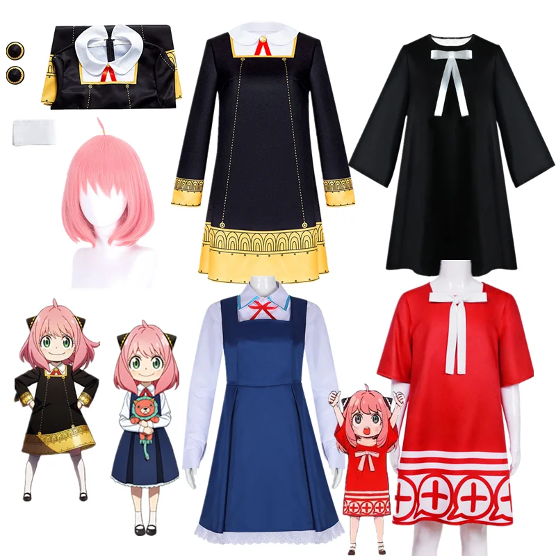 

Adults Kids Anime Spy X Family Anya Forger Cosplay Anya Forger Costume Black Dress Socks Headgear Halloween Skirt Uniform Suits