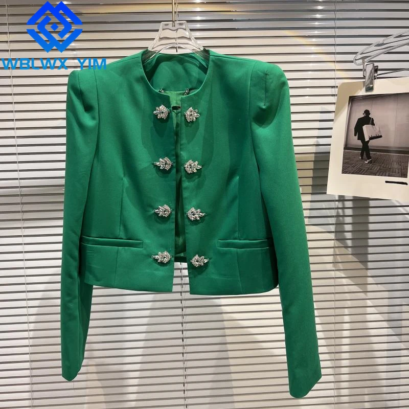 

Short Suit Jacket Women Double Breasted Lapel Diamond Fashion buttons Blazer Jacket Spring Loose High Quality Blazer Coat Female