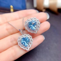 meibapj sky blue big topaz gemstone rectangle jewelry set 925 pure silver 2 pieces suit fine wedding jewelry for women