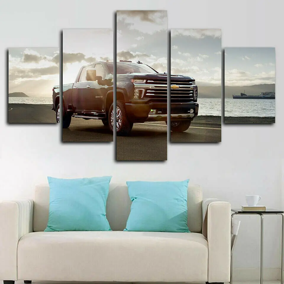 

Car Truck Lakeside Scenery 5 Panel Canvas Picture Print Wall Art Canvas Painting Wall Decor for Living Room No Framed