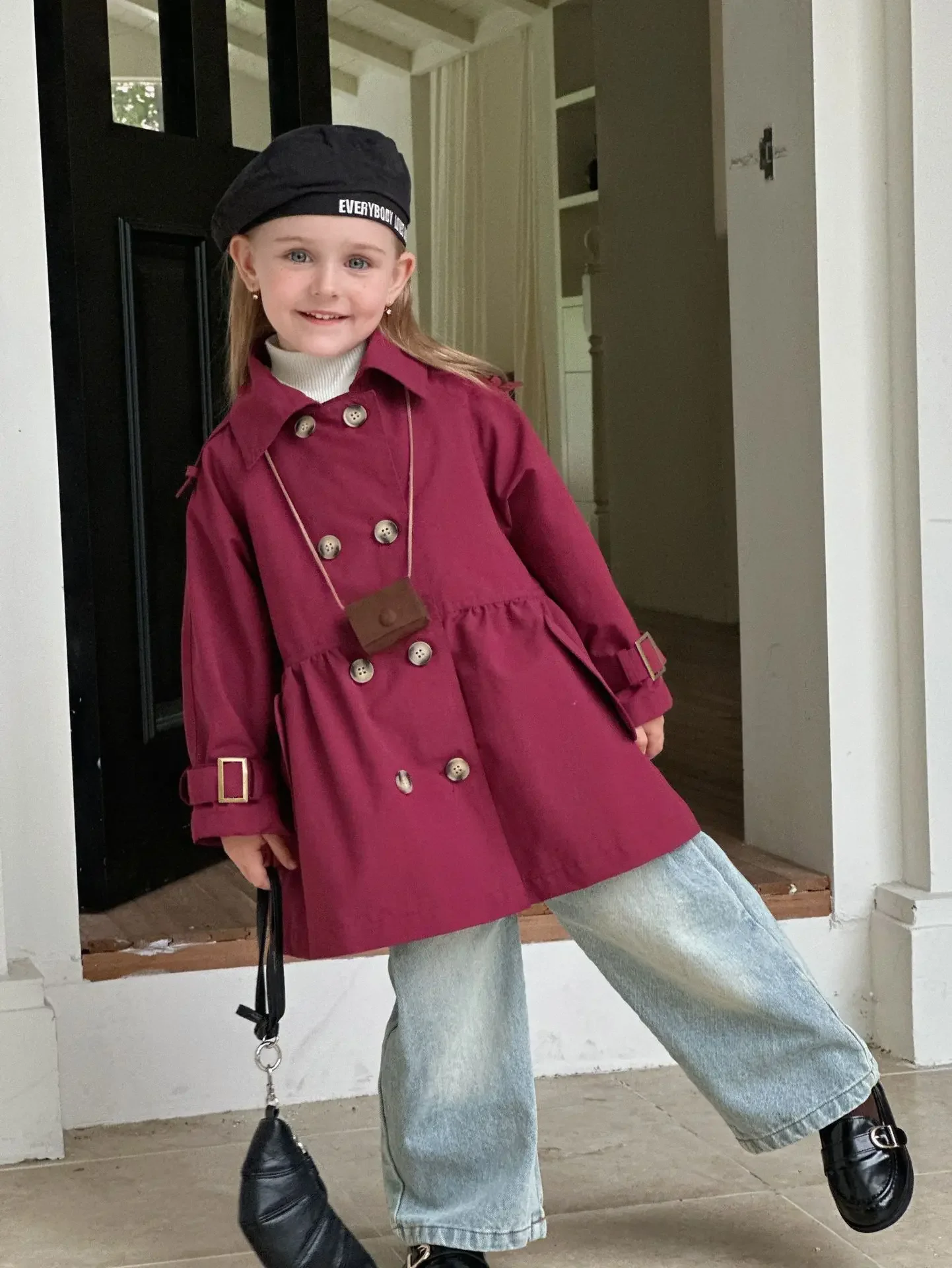 Тренч для девочек модное ощущение новинка однотонное Свободное пальто средней