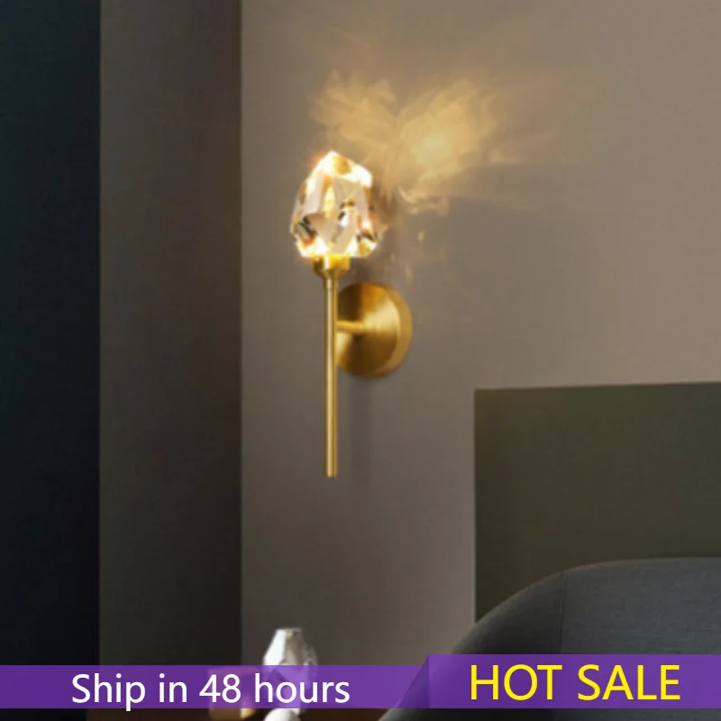 

Modern Crystal Wall Lamp LED for Bedroom Bedside Lamp Gold Wall Lights Living Room Background Kitchen Aisle Staircase Lighting