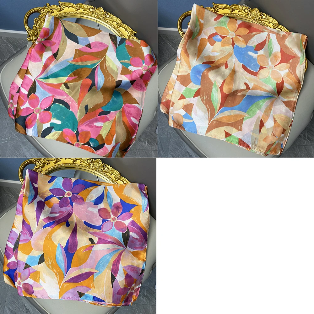 

Girls Oil Painting Printing 70CM Headkerchief Elegant Imitation Silk Scarves Hair Scarf Women Neck Tie Wrist Foulard Shawl Hijab