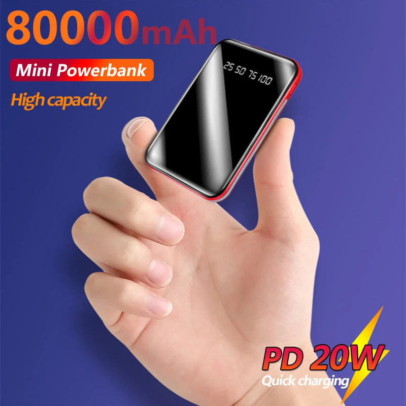 

Mini Portable 80000mAh Power Bank Charging Fast Charge PD 20W with Flashlight Dual Usb External Battery For IPhone Xiaomi Huawei