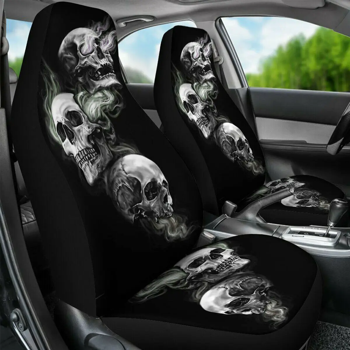 

2X Universal Front Car Seat Covers Cushion Protectors Skull Pattern Breathable