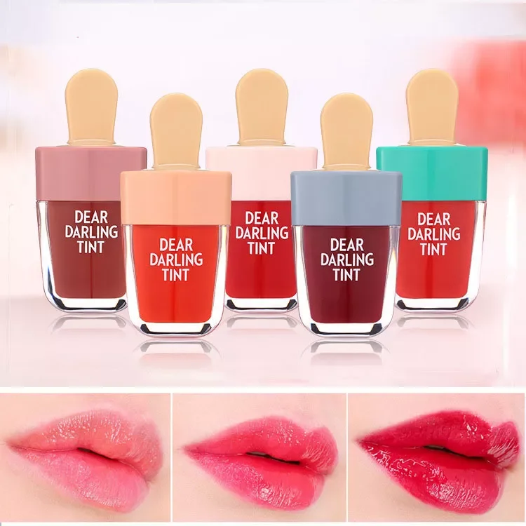

5 Colors batom Super Ice Cream Lip Gloss Waterproof Long Lasting Makeup Liquid Lipstick Sweet Red Lip Tint
