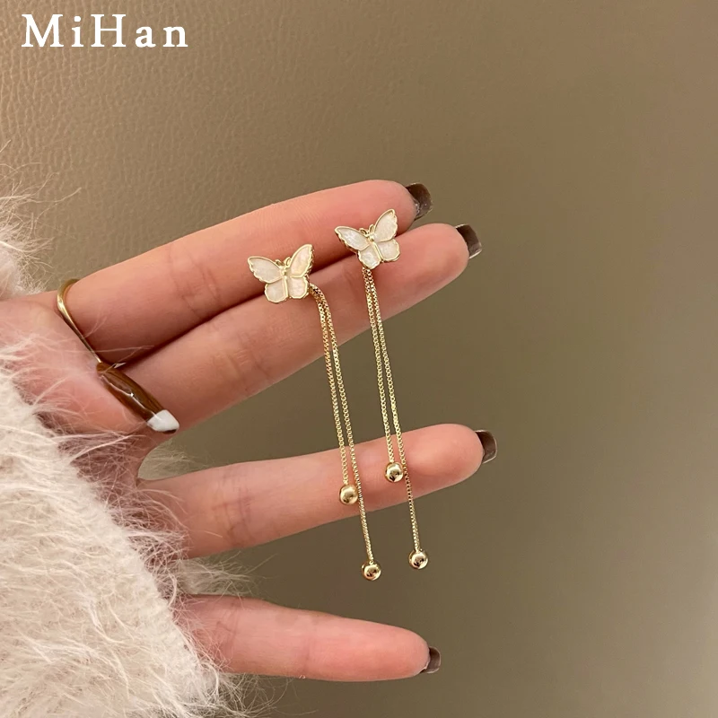 

Mihan 925 Silver Needle Sweet Jewelry White Enamel Butterfly Earring Popular Design Vintage Tassel Drop Earrings For Women Gifts