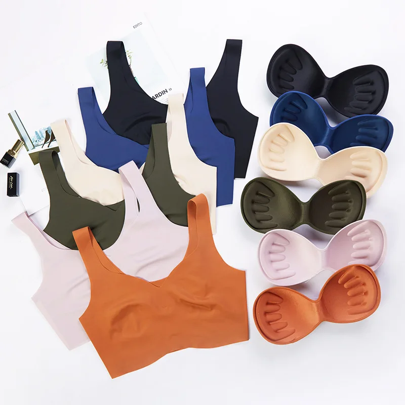 

Ice Silk Bra Seamless Vest Bras Women Soft Thin Push Up Underwear Comfortable Sleep Top With Chest Padded Sports Bralette