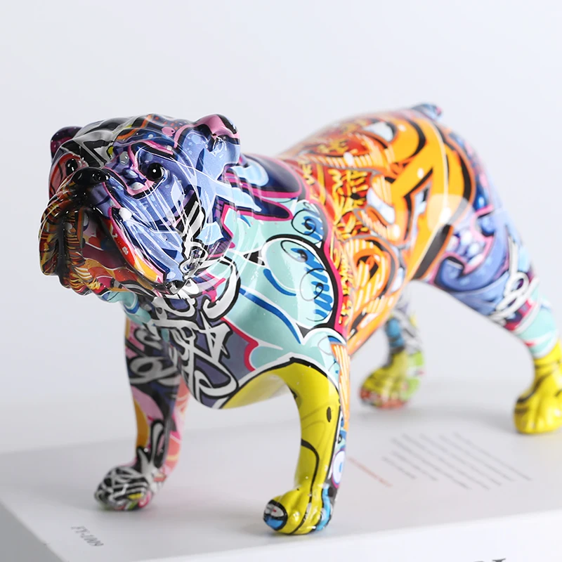 

creative Colorful English bulldog figurines Modern Graffiti art home decorations Room Bookshelf TV Cabinet decor animal Ornament