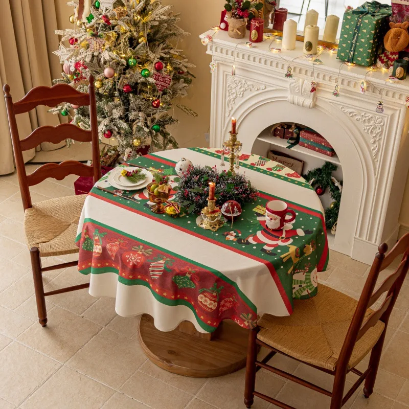 Рождественская красная зеленая клетчатая скатерть из полиэстера и хлопка с кисточками, украшение для скатерти, скатерти для рождественской вечеринки, принадлежности