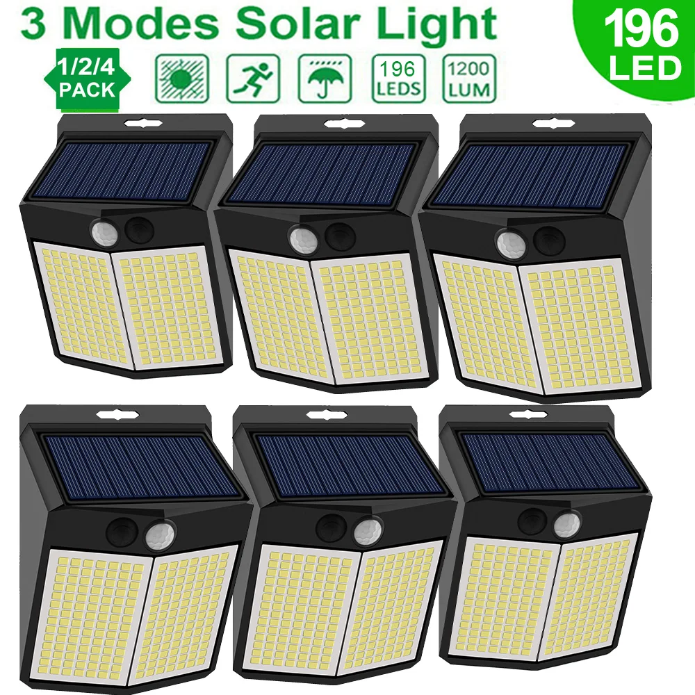 Уличная лампа на солнечной батарее с датчиком движения 3 режима 196 светодиодов |