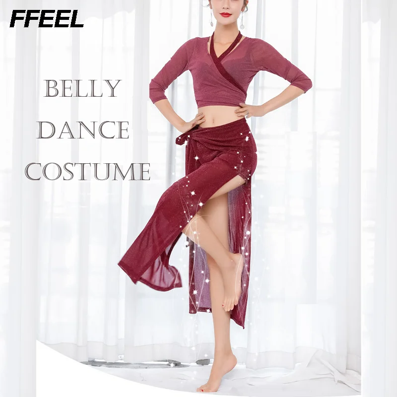 

Bellydance Mesh Practice Clothing Female Sexy Oriental Dance Suit Performance Dress Oriental Bellydance Indian Dance Costume Set