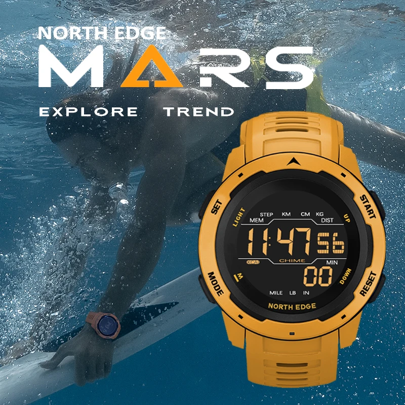 Часы NORTH EDGE мужские цифровые с шагомером спортивные военные водонепроницаемые