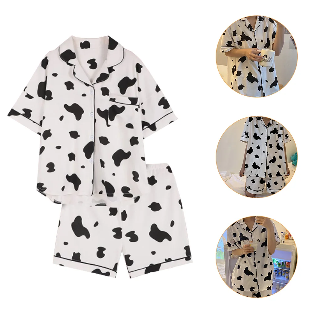 

Cow Pajamas Nightgown Home Nighty Short-sleeve Nightclothes Woman Pattern Polyester