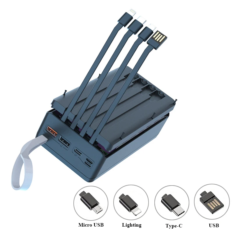 

2023 NEW DIY Power Bank Base With Built in Type C Micro USB Cable Fast Power Bank Case 18650 Battery Holder Charging Box Shell