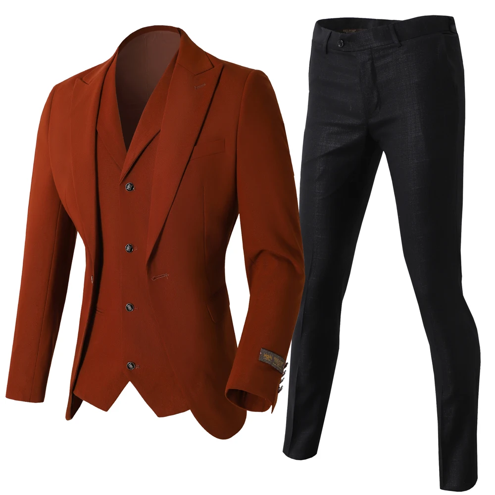

Stylish Waist-in three-piece suit new Turkish slim style features black pants featuring alloy buttons