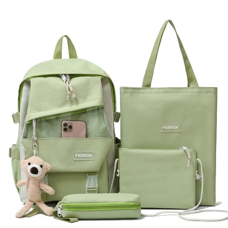 

Canvas Four Piece Student Schoolbag Backpack Large Capacity Travel School Backpack Female Bags Backpack Women Backpacks