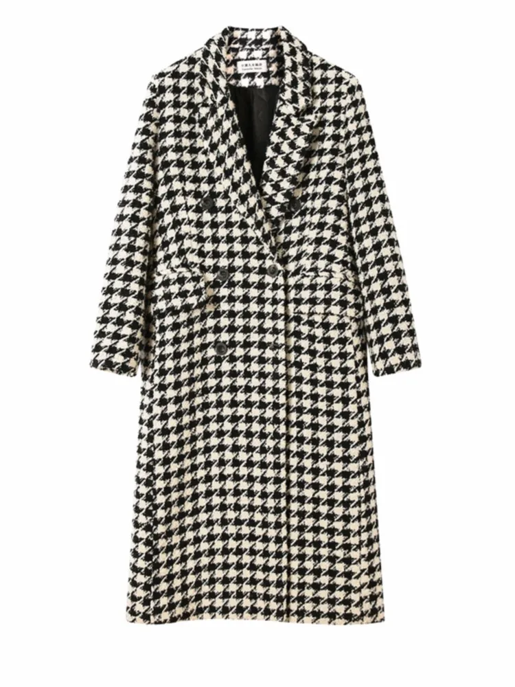 Женская шерстяная куртка зимняя новая корейская мода двубортное гусиная лапка