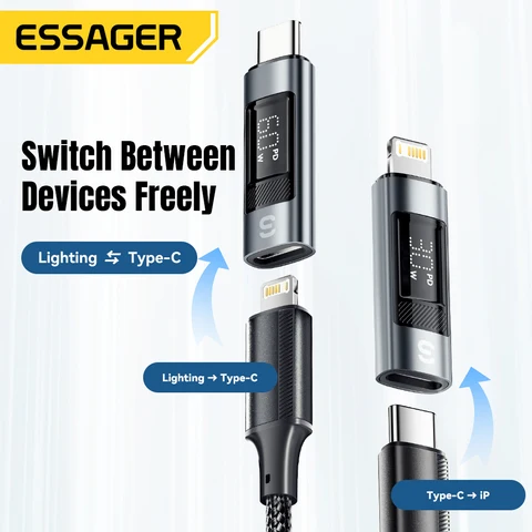 Essager USB C Display OTG адаптер PD 30 Вт для быстрой зарядки Type-C «мама» на Lightning «папа» для iPhone 15 14 13 конвертер