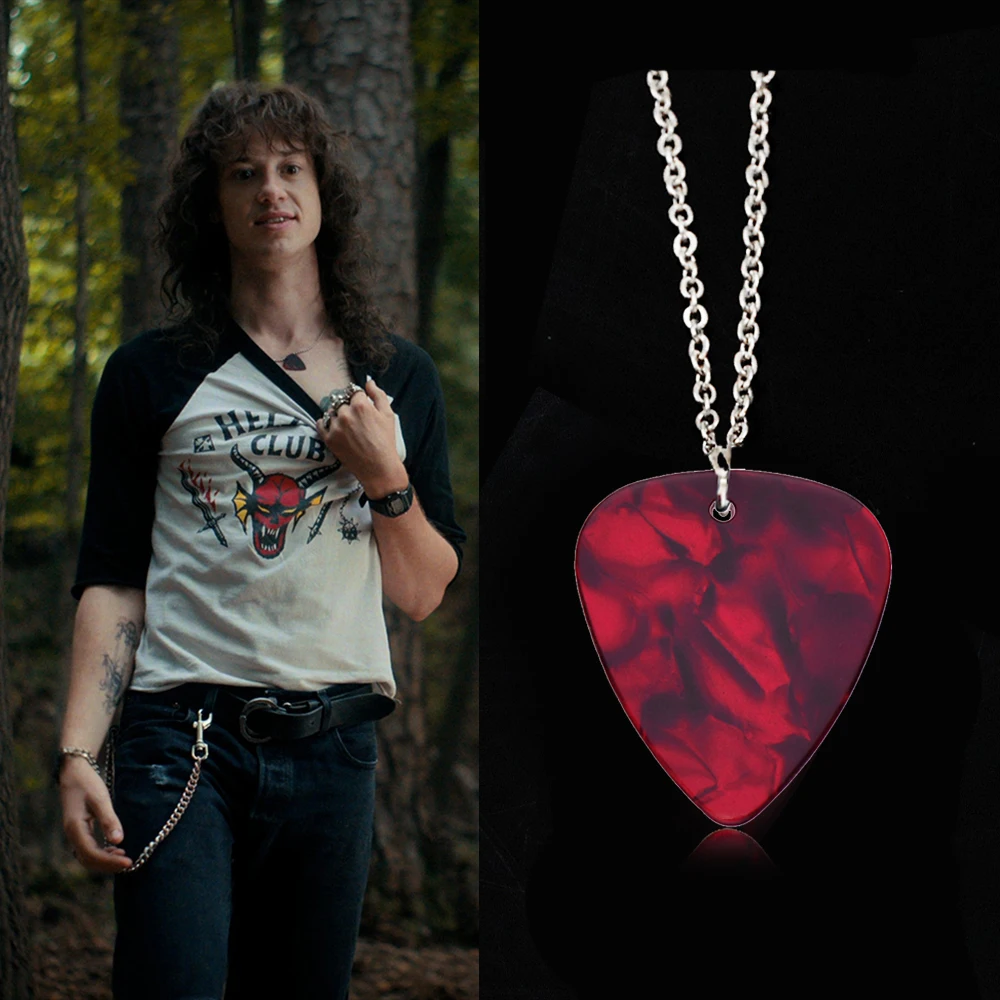 

Horror TV Stranger Things 4 Hellfire Club Necklace Eddie Munson Guitar Pick Pendant Choker For Women Men Fashion Punk Jewelry