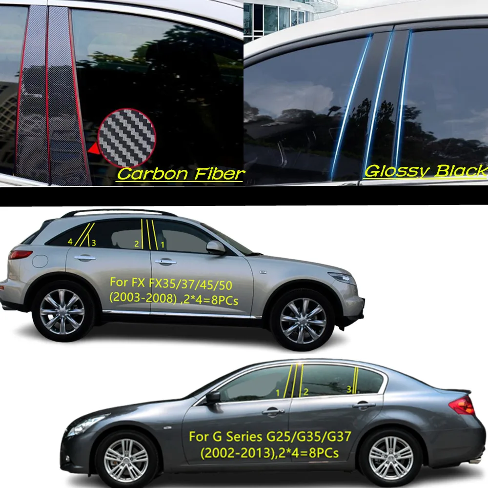 

PC Material Pillar Post Cover Door Trim Window Molding Sticker For Infiniti FX FX35/FX37/FX45/FX50 2003-2008/G-Series 2002-2013