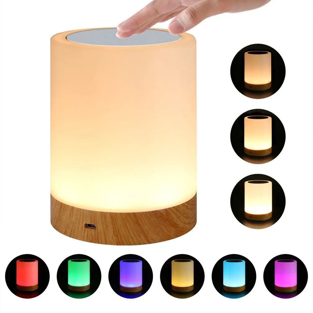 

Rechargeable LED Night Light Colorful Mood Light Creative Dimmable Wood Grain Bedside Light Touch Pat Light Atmosphere Light