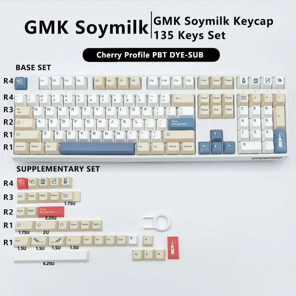 KBDiy 135Keys/Set GMK Soymilk PBT Key Caps Cherry Profile DYE-SUB Keycap for DIY Custom Mechanical Gaming Keyboard for GK61