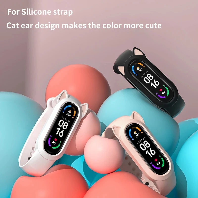 

Watch Strap Cat Ears Watch Accessories Replacement Wristband Tpu Cat Earmuffs For Xiaomi Mi Band 6 5 4 3 Silicone Strap