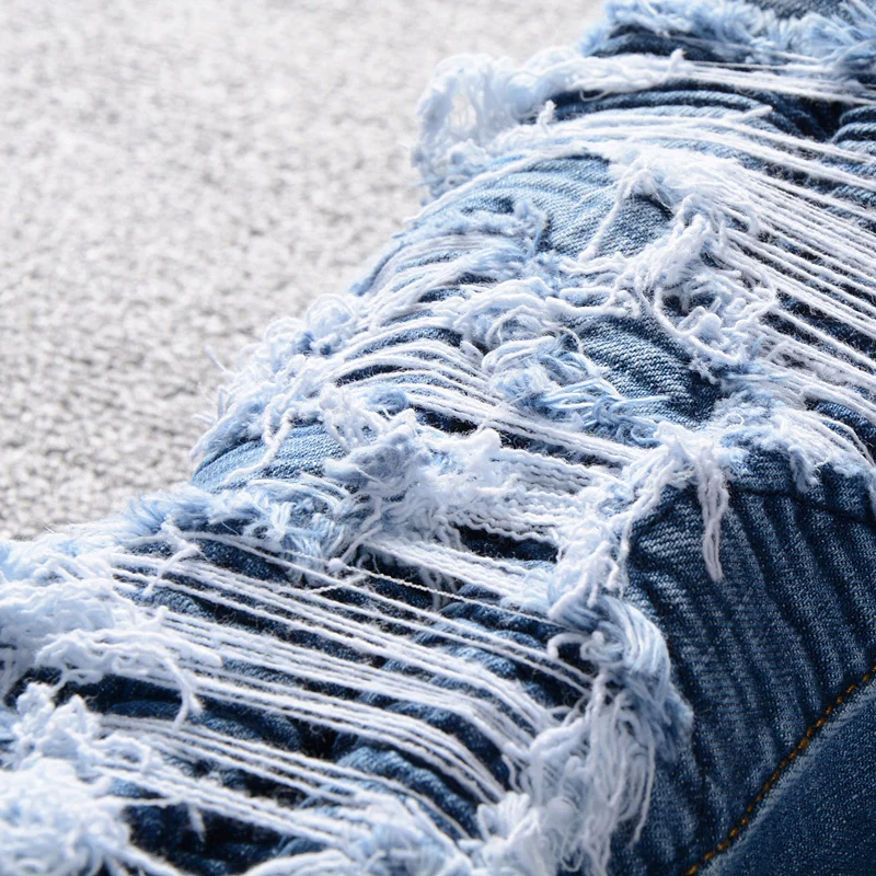 Street Fashion Men Jeans Retro Blue Elastic Stretch Skinny Fit Ripped Jeans Men Hole Patched Designer Hip Hop Brand Pants Hombre