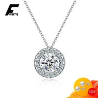 luxury silver 925 jewelry necklace round shape zircon gemstone pendant ornaments for women wedding engagement party accessories
