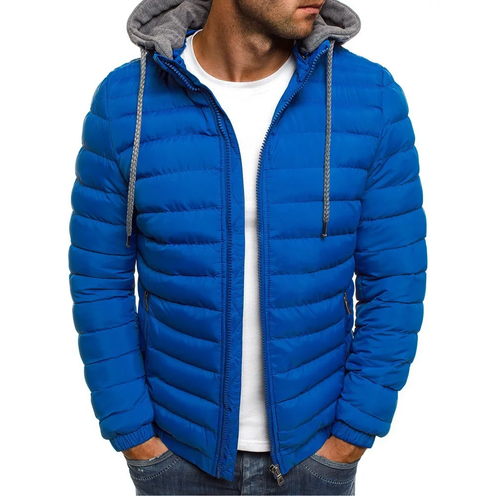 Winter Man Warm Jacket Solid Color Simple Fashion Light Mens Coat Quilted Padded Outerwear Male Hoody Streetwear Clothes