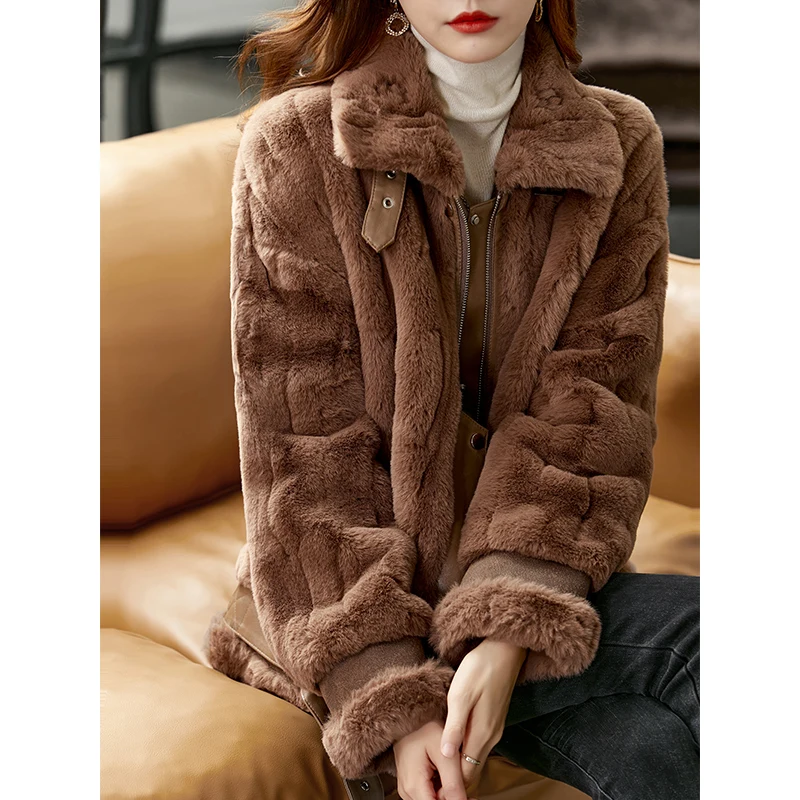 Vimly Double-faced Faux Fur Coat 2022 Fashion Moto Biker Style Ladies Zipper Winter Fur Jacket for Women Female Clothing 50352