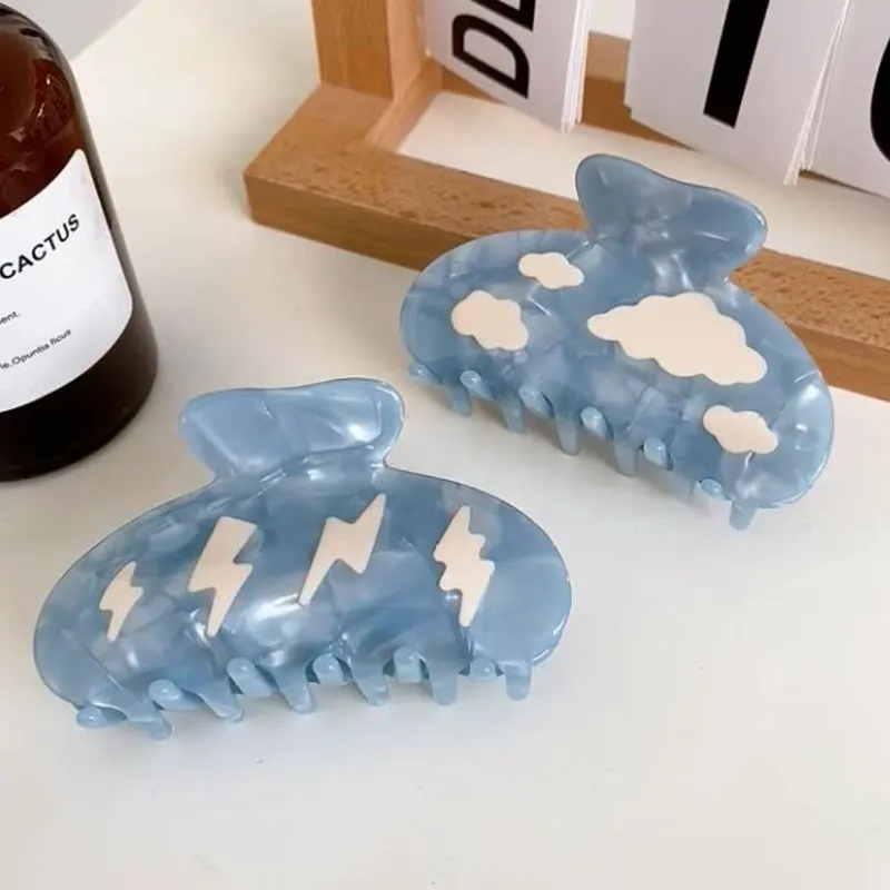 

Ins Cute Acetate Hair Claws 8.5cm Middle Size Splicing Hair Clips Simple Cloud Lightning Pattern Hair Claw For Women Shark Clip