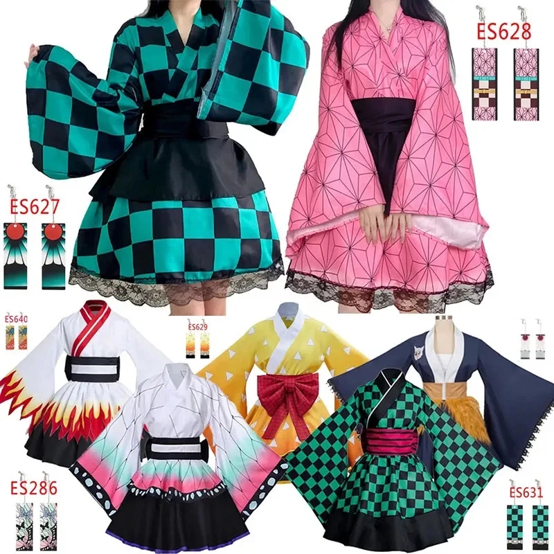 

Disfraz de Demon Slayer para mujer, Kimono Lolita, Kamado, Nezuko, Kimonos japoneses, Anime, vestido de encaje, Carnaval