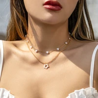 kpop imitation pearl heart chain necklace for women wedding bridal flower pendant collar short choker accessories jewelry gifts