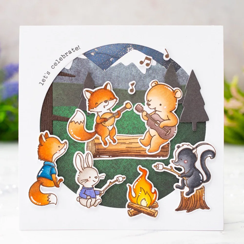 Шаблон для скрапбукинга с изображением животных и музыки