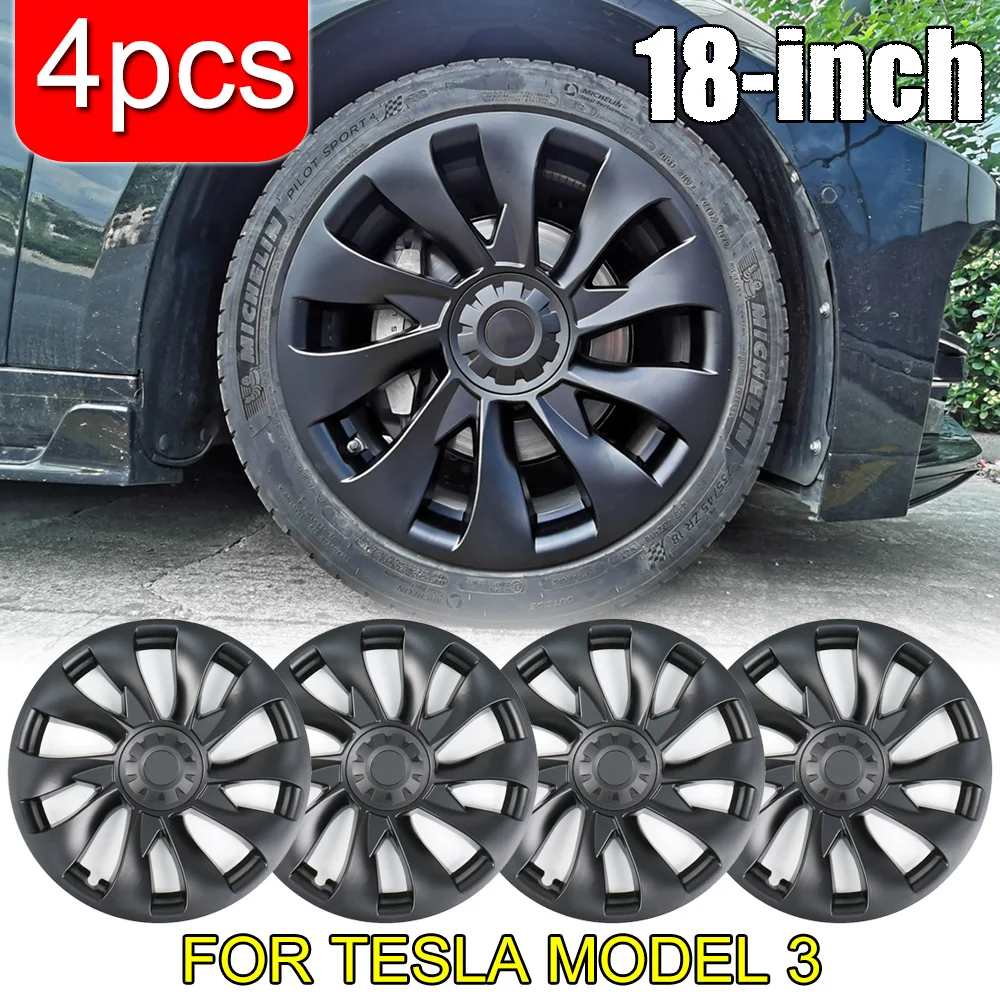 

4PCS 18 Inch Hub Cap for Tesla Model 3 Replacement Wheel Cap Model 3 Parts 18 Inch Automobile Hubcap Full Cover Accessories