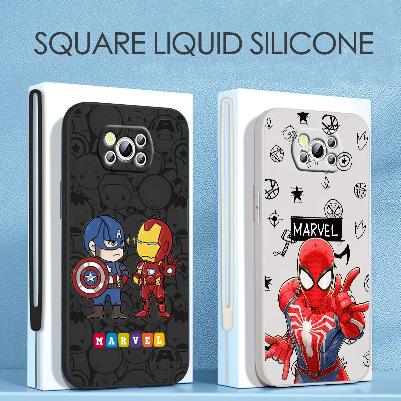 

Marvel Hero Cartoon Spiderman For Xiaomi POCO C50 C40 X4 M5S F4 M4 X3 F3 M3 C3 Pro GT NFC 4G 5G Liquid Rope Silicone Phone Case