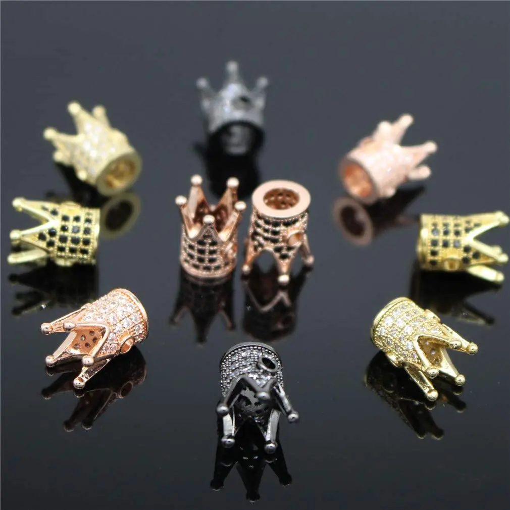 50PCS Cz King Crown Spacer for DIY Making Jewelry Cubic Zirconia Rhinestone Pave Queen  Connector Beads Accessories Finding
