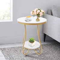 2 tier golden wrought iron luxury marble end table sofa side table with storage shelf for living room balcony